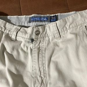 Quiksilver Mens Cargo Pants 34 Flat Front Straight Wide Leg Pockets Beige